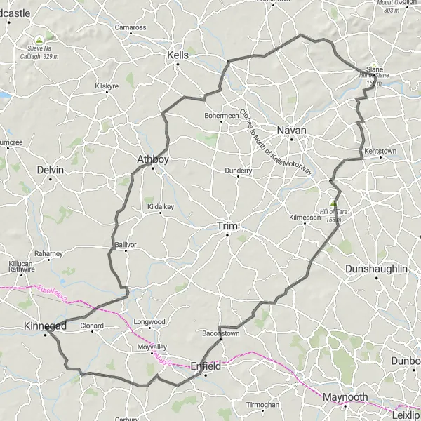 Map miniature of "The Hilltop Circuit" cycling inspiration in Eastern and Midland, Ireland. Generated by Tarmacs.app cycling route planner