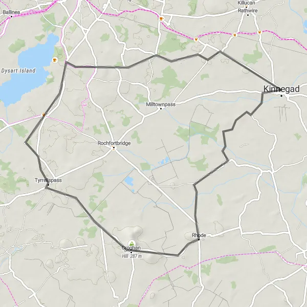 Map miniature of "Exploring Off the Beaten Path" cycling inspiration in Eastern and Midland, Ireland. Generated by Tarmacs.app cycling route planner