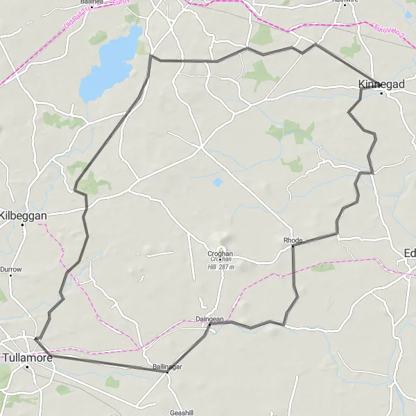 Map miniature of "The Rhode Ride" cycling inspiration in Eastern and Midland, Ireland. Generated by Tarmacs.app cycling route planner