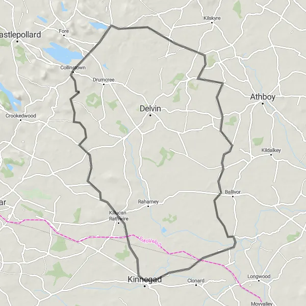 Map miniature of "Castles and Countryside" cycling inspiration in Eastern and Midland, Ireland. Generated by Tarmacs.app cycling route planner