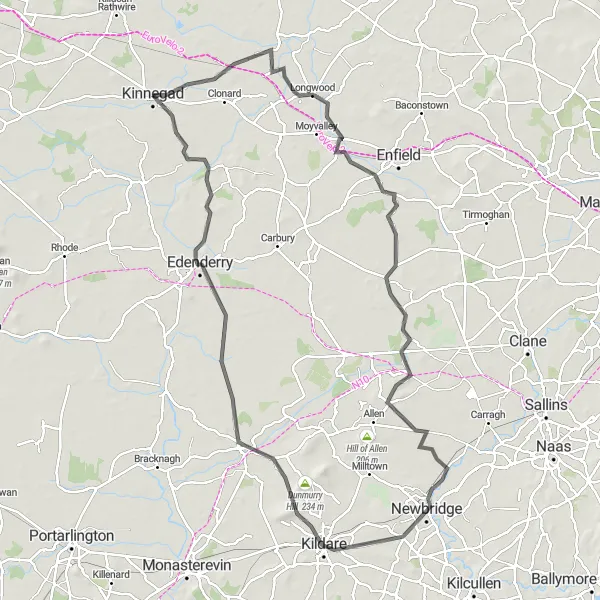 Map miniature of "The River Road" cycling inspiration in Eastern and Midland, Ireland. Generated by Tarmacs.app cycling route planner