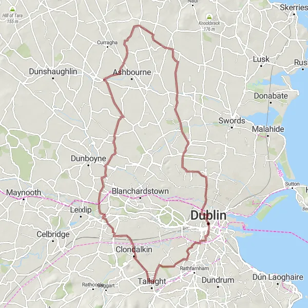 Map miniature of "Gravel Adventure through Lucan and Clonee" cycling inspiration in Eastern and Midland, Ireland. Generated by Tarmacs.app cycling route planner