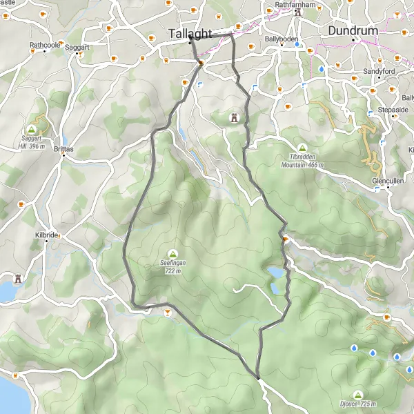 Map miniature of "Scenic Road Loop with Mountain Views" cycling inspiration in Eastern and Midland, Ireland. Generated by Tarmacs.app cycling route planner