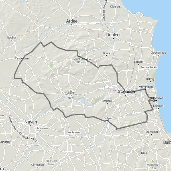 Map miniature of "Hilltop Adventure: Mount Oriel and Collon" cycling inspiration in Eastern and Midland, Ireland. Generated by Tarmacs.app cycling route planner