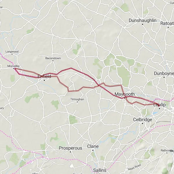 Map miniature of "Leixlip Gravel Adventure" cycling inspiration in Eastern and Midland, Ireland. Generated by Tarmacs.app cycling route planner