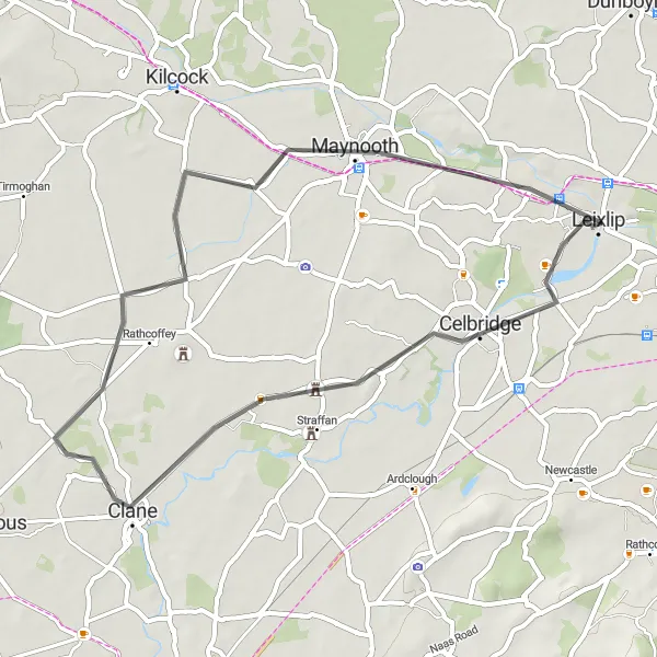 Map miniature of "Leixlip to Celbridge Loop" cycling inspiration in Eastern and Midland, Ireland. Generated by Tarmacs.app cycling route planner