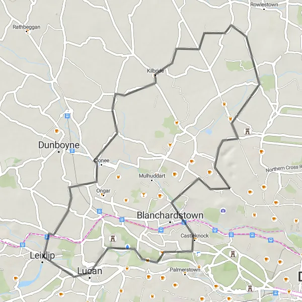 Map miniature of "Leixlip to Clonee Loop" cycling inspiration in Eastern and Midland, Ireland. Generated by Tarmacs.app cycling route planner