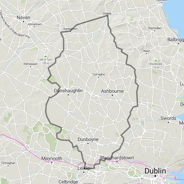 Map miniature of "Leixlip to Oldtown Loop" cycling inspiration in Eastern and Midland, Ireland. Generated by Tarmacs.app cycling route planner