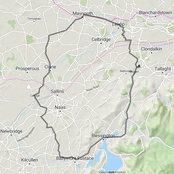 Map miniature of "Leixlip to Maynooth Loop" cycling inspiration in Eastern and Midland, Ireland. Generated by Tarmacs.app cycling route planner