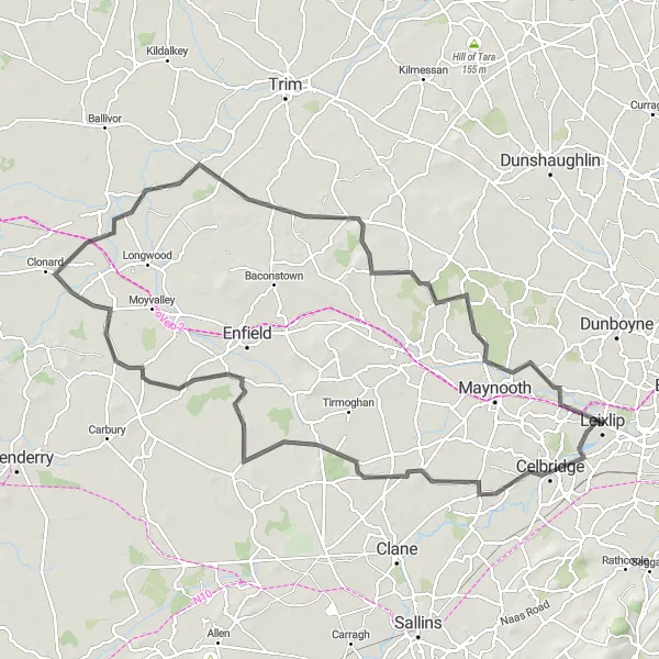 Map miniature of "Leixlip to Celbridge Adventure" cycling inspiration in Eastern and Midland, Ireland. Generated by Tarmacs.app cycling route planner