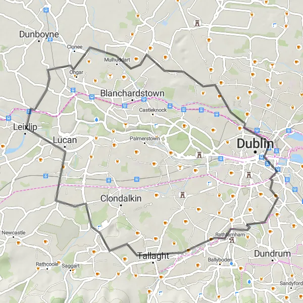 Map miniature of "Countryside Delight" cycling inspiration in Eastern and Midland, Ireland. Generated by Tarmacs.app cycling route planner