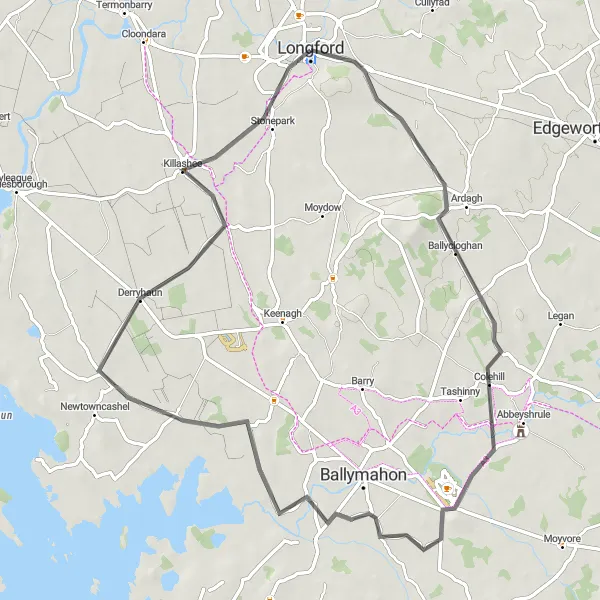 Map miniature of "Longford-Colehill-Killashee Road Cycling Route" cycling inspiration in Eastern and Midland, Ireland. Generated by Tarmacs.app cycling route planner