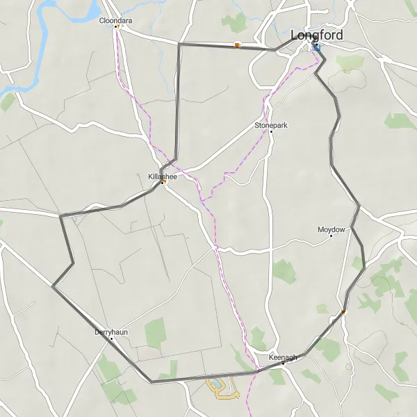 Map miniature of "Longford to Keenagh and Ballyminion Road Cycling Route" cycling inspiration in Eastern and Midland, Ireland. Generated by Tarmacs.app cycling route planner