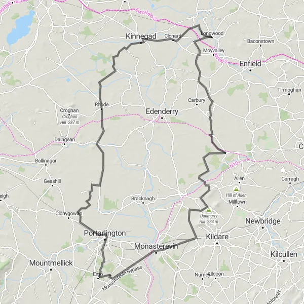Map miniature of "The Historical Longwood Loop" cycling inspiration in Eastern and Midland, Ireland. Generated by Tarmacs.app cycling route planner