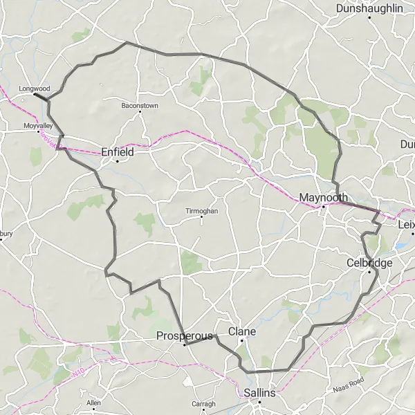 Map miniature of "Summerhill House, Kilcloon, Celbridge and Johnstown Bridge Loop" cycling inspiration in Eastern and Midland, Ireland. Generated by Tarmacs.app cycling route planner