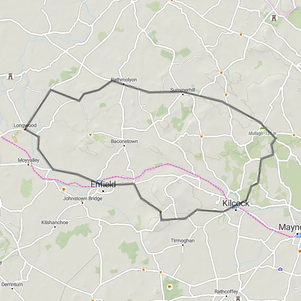 Map miniature of "Summerhill House and Kilcock Loop" cycling inspiration in Eastern and Midland, Ireland. Generated by Tarmacs.app cycling route planner