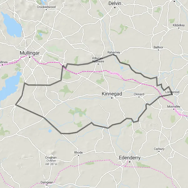 Map miniature of "The Scenic Longwood Spin" cycling inspiration in Eastern and Midland, Ireland. Generated by Tarmacs.app cycling route planner