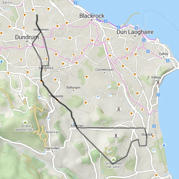 Map miniature of "Coastal Clonskeagh Route" cycling inspiration in Eastern and Midland, Ireland. Generated by Tarmacs.app cycling route planner