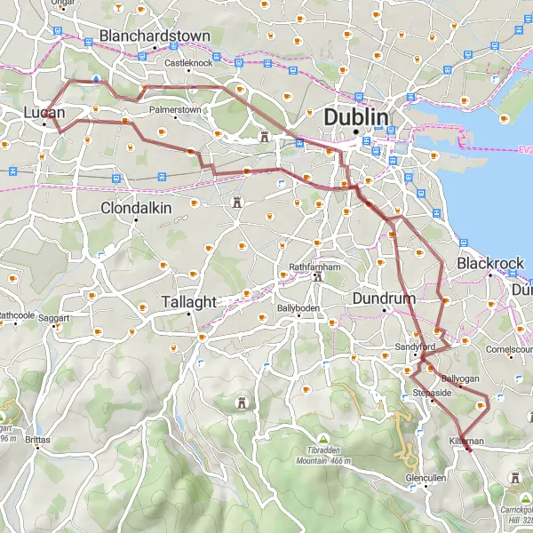 Map miniature of "Historic Gravel Cycling Tour from Kilmainham Gaol to Luttrellstown Castle" cycling inspiration in Eastern and Midland, Ireland. Generated by Tarmacs.app cycling route planner