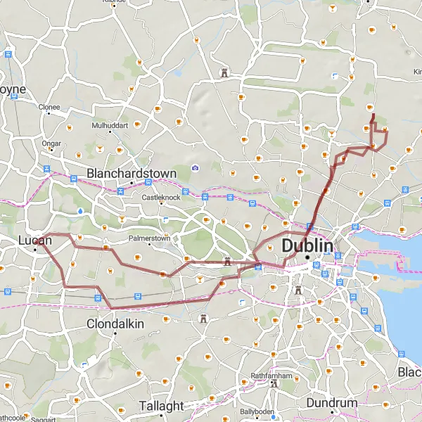 Map miniature of "Gravel Adventure through Clondalkin, Dublin, and Ballyfermot" cycling inspiration in Eastern and Midland, Ireland. Generated by Tarmacs.app cycling route planner