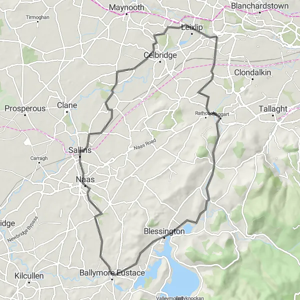 Map miniature of "The Kildare Hills Challenge" cycling inspiration in Eastern and Midland, Ireland. Generated by Tarmacs.app cycling route planner
