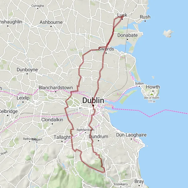 Map miniature of "Gravel Adventure to Glencullen" cycling inspiration in Eastern and Midland, Ireland. Generated by Tarmacs.app cycling route planner