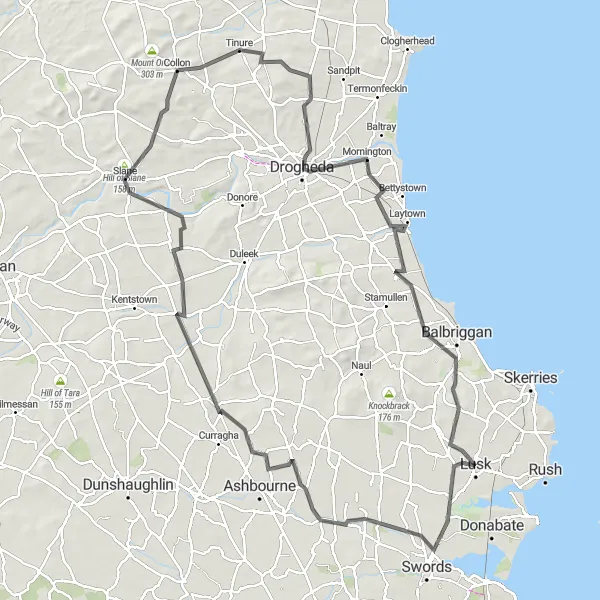 Map miniature of "Lusk to Drogheda Loop" cycling inspiration in Eastern and Midland, Ireland. Generated by Tarmacs.app cycling route planner