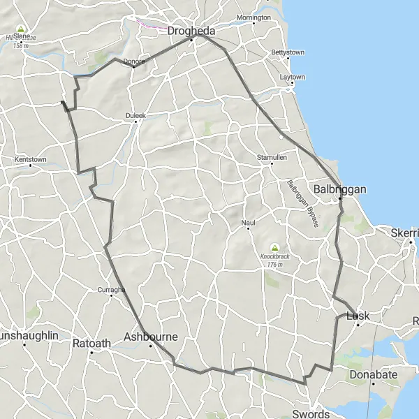 Map miniature of "Boyne Valley Adventure" cycling inspiration in Eastern and Midland, Ireland. Generated by Tarmacs.app cycling route planner