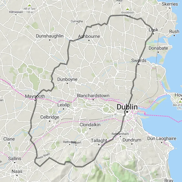 Map miniature of "Round Trip from Lusk" cycling inspiration in Eastern and Midland, Ireland. Generated by Tarmacs.app cycling route planner