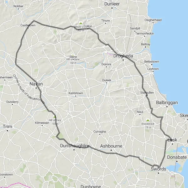 Map miniature of "Swords to Julianstown" cycling inspiration in Eastern and Midland, Ireland. Generated by Tarmacs.app cycling route planner