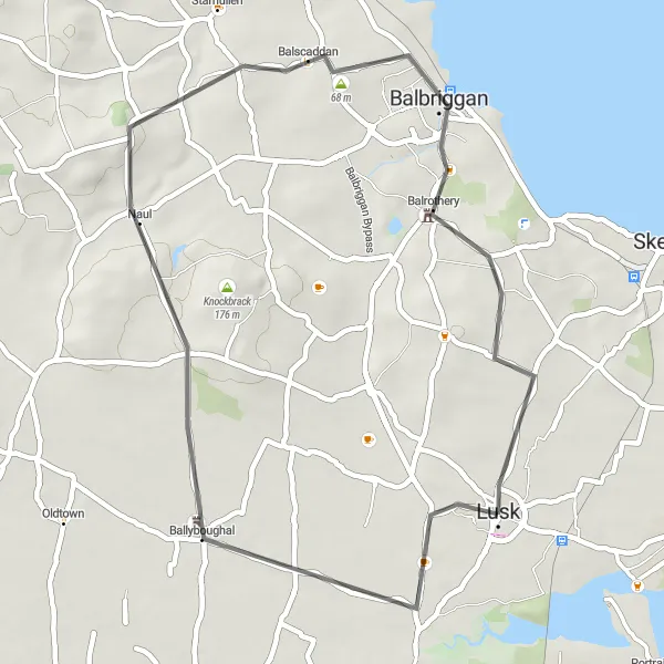 Map miniature of "Lusk Loop" cycling inspiration in Eastern and Midland, Ireland. Generated by Tarmacs.app cycling route planner