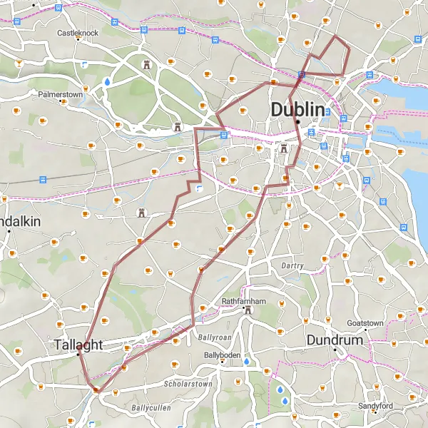 Map miniature of "Marino Gravel Adventure" cycling inspiration in Eastern and Midland, Ireland. Generated by Tarmacs.app cycling route planner