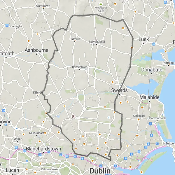 Map miniature of "Cabra to Donnycarney Road Loop" cycling inspiration in Eastern and Midland, Ireland. Generated by Tarmacs.app cycling route planner