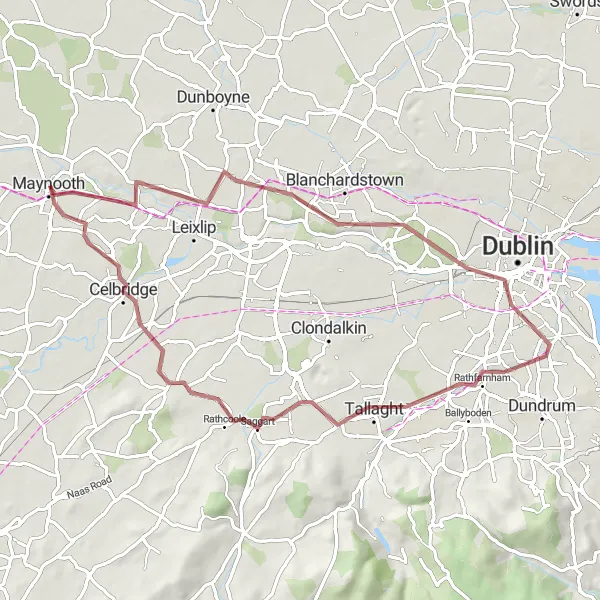 Map miniature of "The Gravel Granule" cycling inspiration in Eastern and Midland, Ireland. Generated by Tarmacs.app cycling route planner
