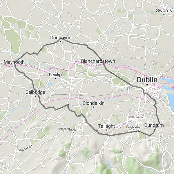 Map miniature of "The Dunboyne Delight" cycling inspiration in Eastern and Midland, Ireland. Generated by Tarmacs.app cycling route planner