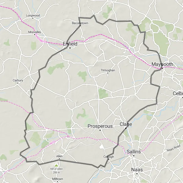 Map miniature of "Enchanting Countryside and Historic Sites Road Route" cycling inspiration in Eastern and Midland, Ireland. Generated by Tarmacs.app cycling route planner