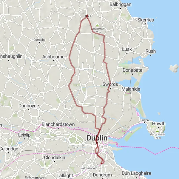 Map miniature of "The Enchanted Ruins" cycling inspiration in Eastern and Midland, Ireland. Generated by Tarmacs.app cycling route planner