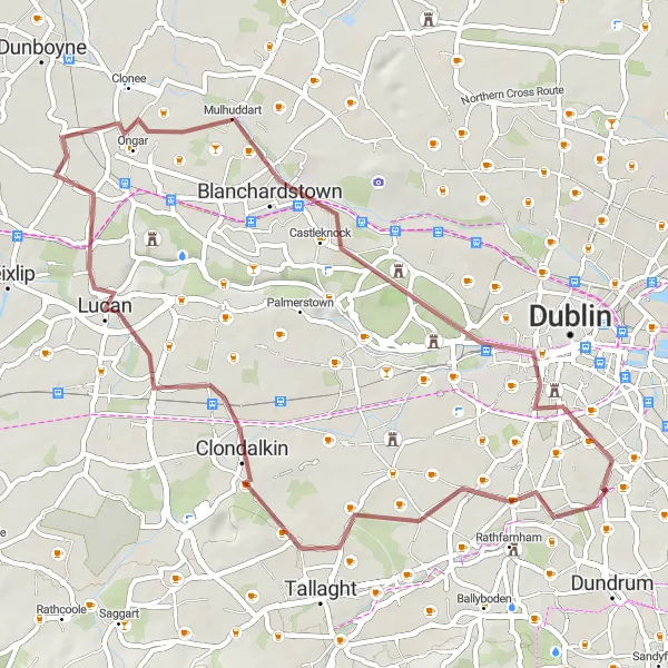 Map miniature of "Clondalkin to Milltown Gravel Loop" cycling inspiration in Eastern and Midland, Ireland. Generated by Tarmacs.app cycling route planner