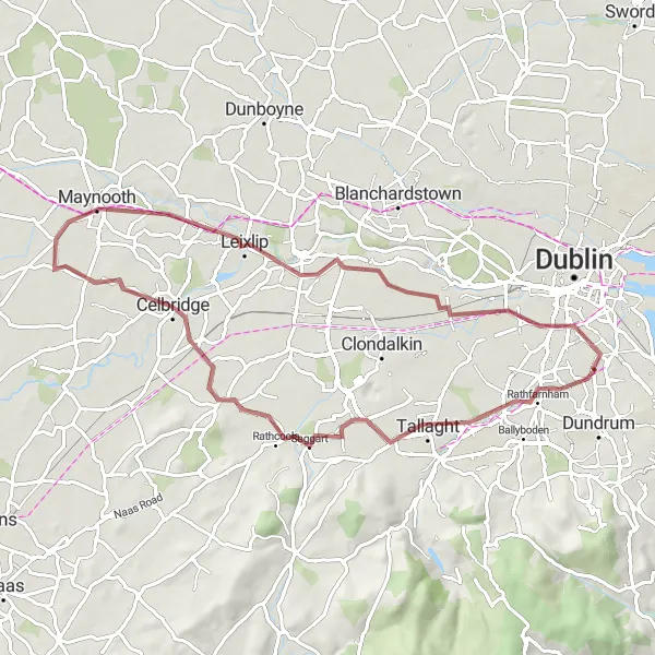 Map miniature of "Milltown - Tallaght Gravel Adventure" cycling inspiration in Eastern and Midland, Ireland. Generated by Tarmacs.app cycling route planner