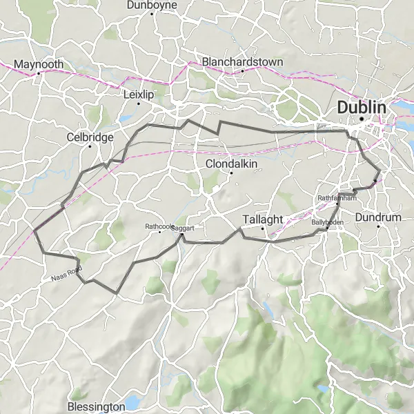 Map miniature of "Milltown to Dublin Castle" cycling inspiration in Eastern and Midland, Ireland. Generated by Tarmacs.app cycling route planner