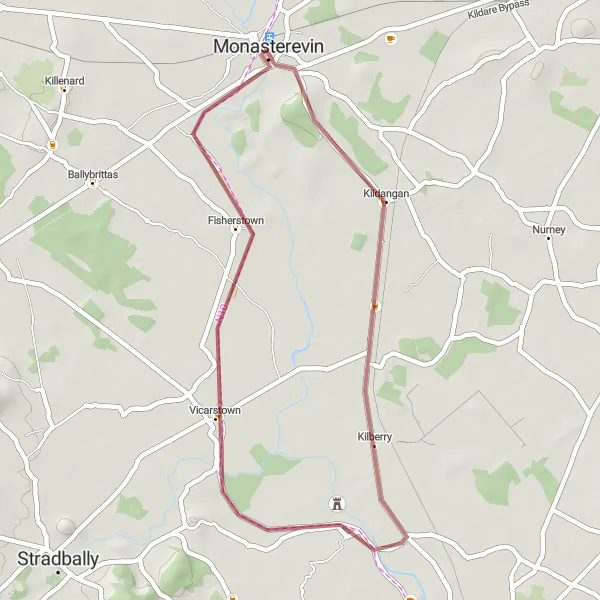 Map miniature of "Kilberry Gravel Adventure" cycling inspiration in Eastern and Midland, Ireland. Generated by Tarmacs.app cycling route planner