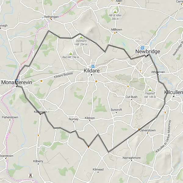 Map miniature of "The Dunmurry Hill Loop" cycling inspiration in Eastern and Midland, Ireland. Generated by Tarmacs.app cycling route planner