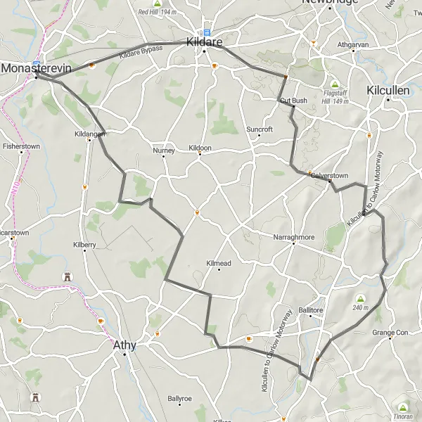 Map miniature of "Kildare Loop" cycling inspiration in Eastern and Midland, Ireland. Generated by Tarmacs.app cycling route planner