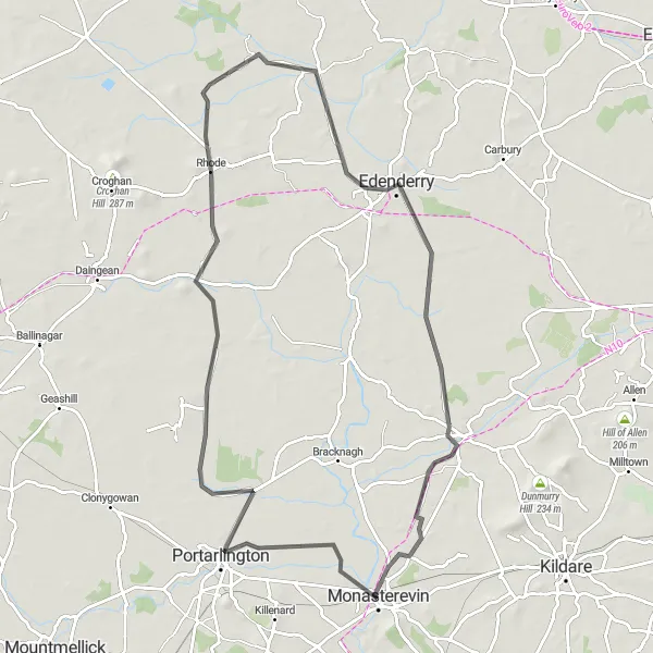 Map miniature of "Portarlington to Blundell Aqueduct" cycling inspiration in Eastern and Midland, Ireland. Generated by Tarmacs.app cycling route planner