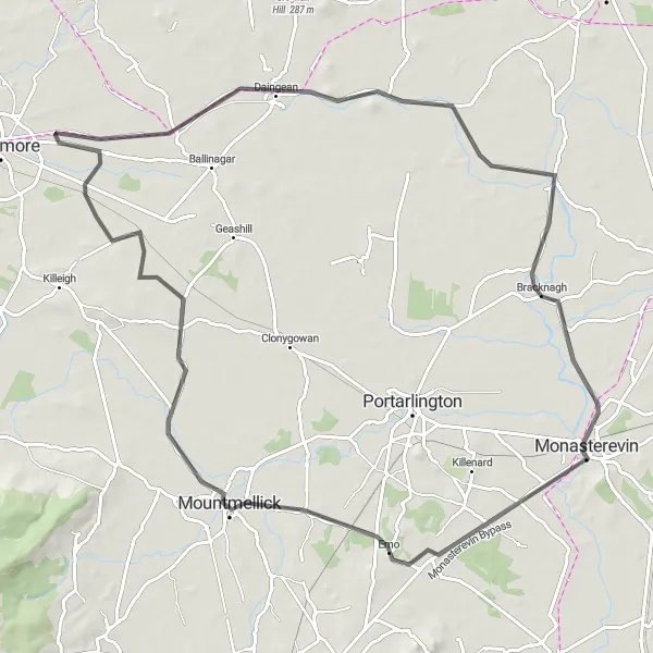 Map miniature of "Monasterevin to Bracknagh" cycling inspiration in Eastern and Midland, Ireland. Generated by Tarmacs.app cycling route planner