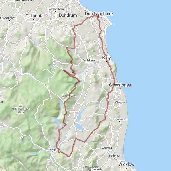 Map miniature of "Bray to Geographic Pointer Circular" cycling inspiration in Eastern and Midland, Ireland. Generated by Tarmacs.app cycling route planner