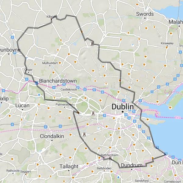 Map miniature of "Dundrum to Booterstown Loop" cycling inspiration in Eastern and Midland, Ireland. Generated by Tarmacs.app cycling route planner