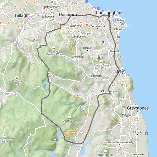 Map miniature of "Monkstown to Bray Round Trip" cycling inspiration in Eastern and Midland, Ireland. Generated by Tarmacs.app cycling route planner