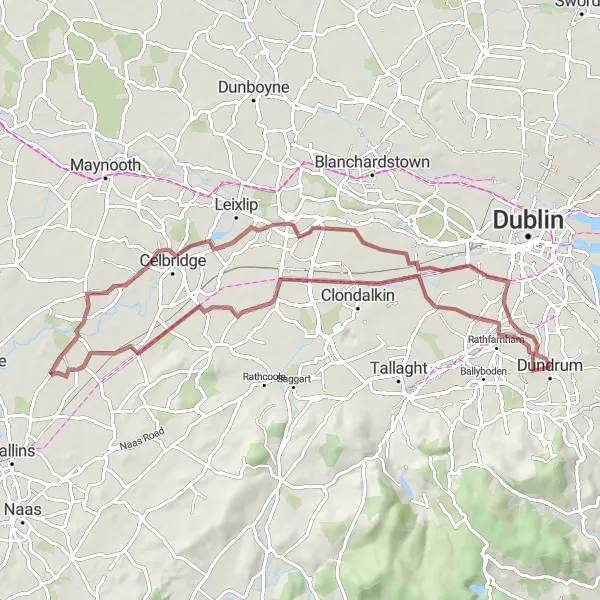 Map miniature of "Scenic Gravel Loop through County Kildare" cycling inspiration in Eastern and Midland, Ireland. Generated by Tarmacs.app cycling route planner
