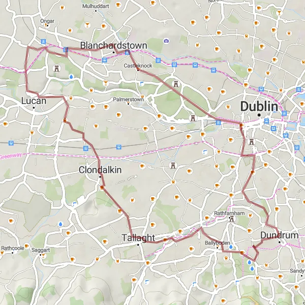 Map miniature of "Mount Merrion Gravel Ride" cycling inspiration in Eastern and Midland, Ireland. Generated by Tarmacs.app cycling route planner